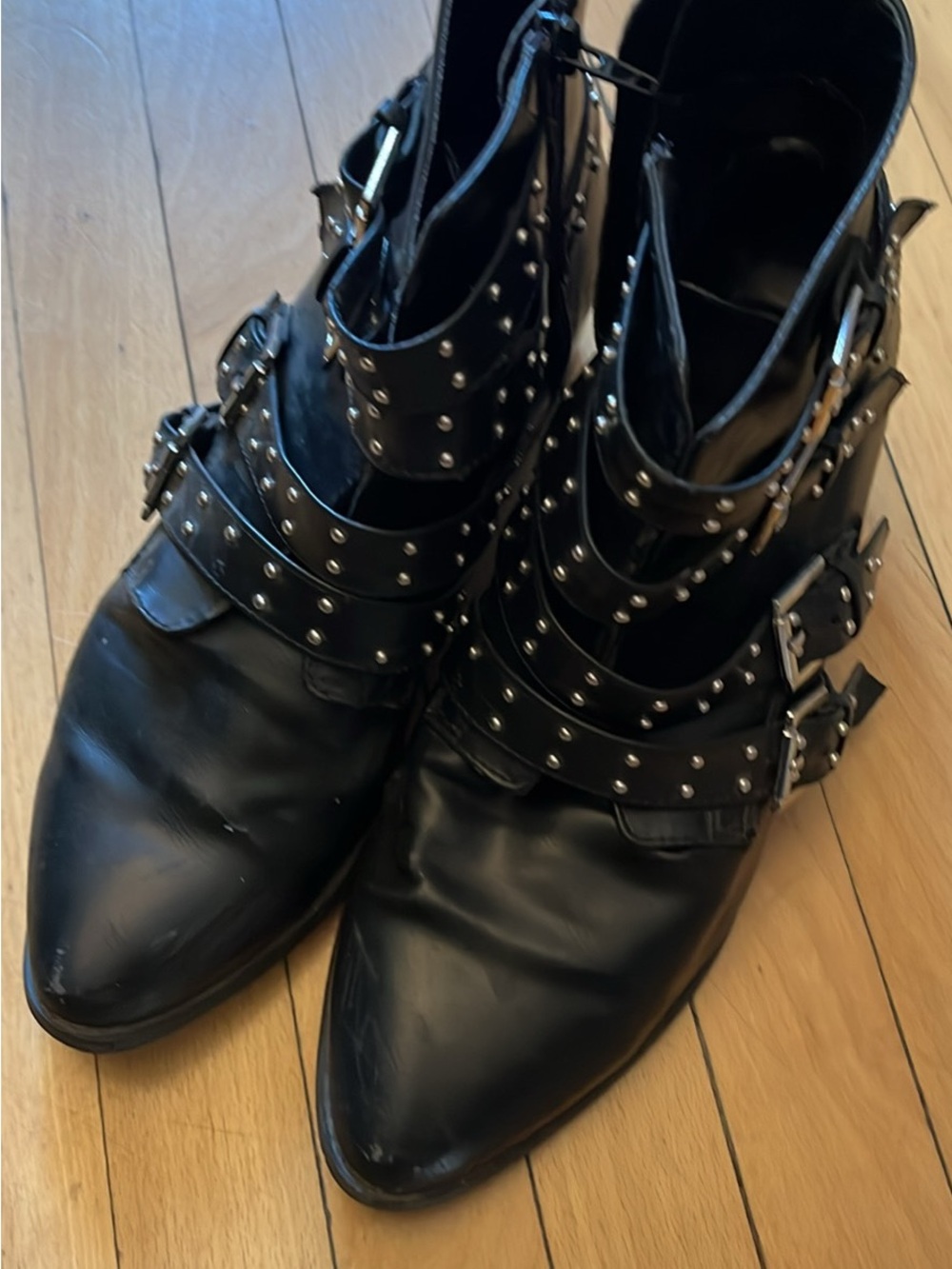 Forever 21 Black Studded Buckle Ankle Boots